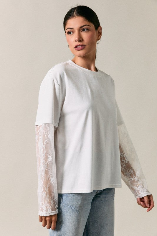 Oversized Lace Sleeves Tee