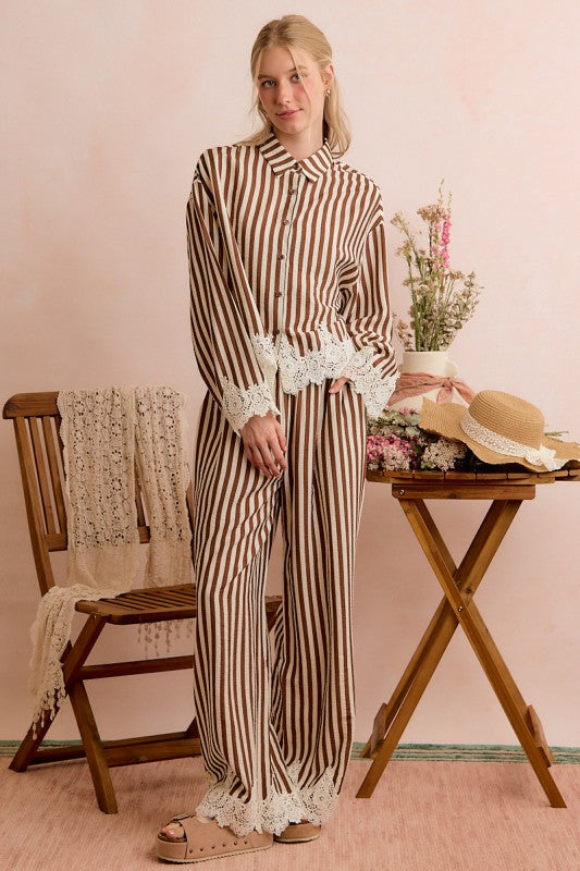 STRIPE CROCHET BLOUSE SET