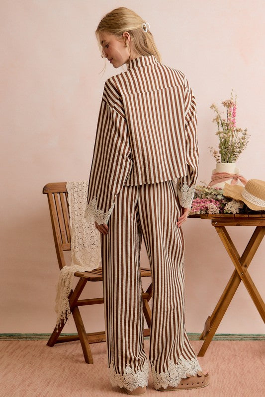 STRIPE CROCHET BLOUSE SET