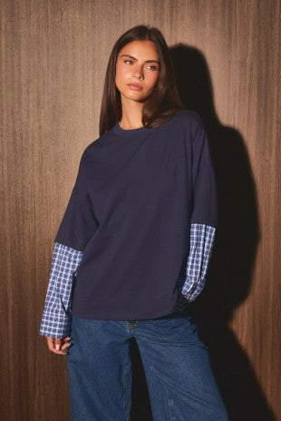 Contrast Plaid Top