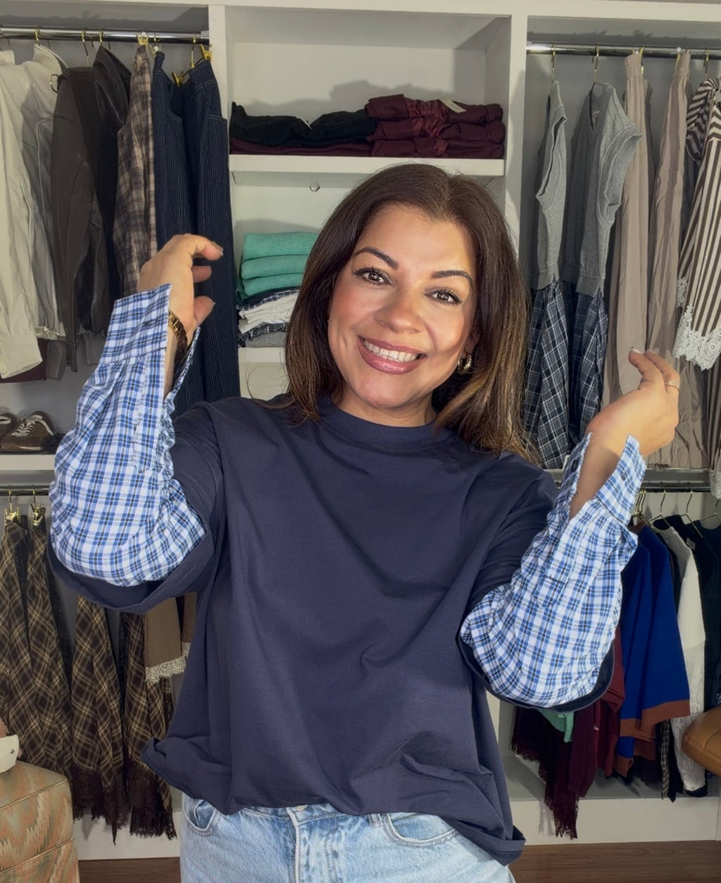 Contrast Plaid Top