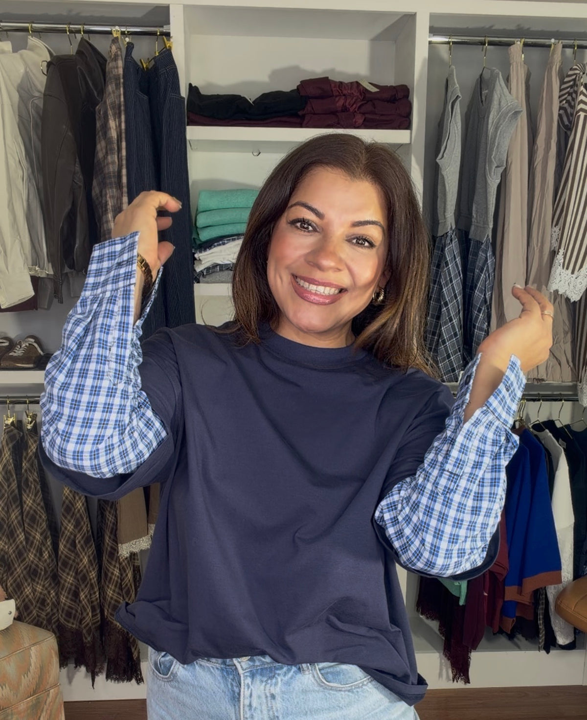 Contrast Plaid Top