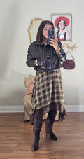 PLAID AND LACE MIDI SKIRT