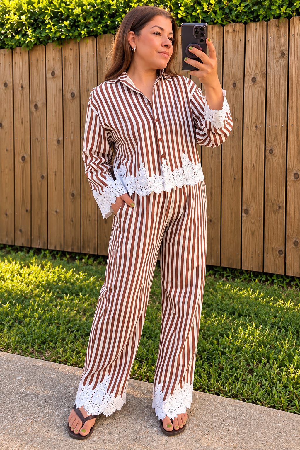 STRIPE CROCHET BLOUSE SET