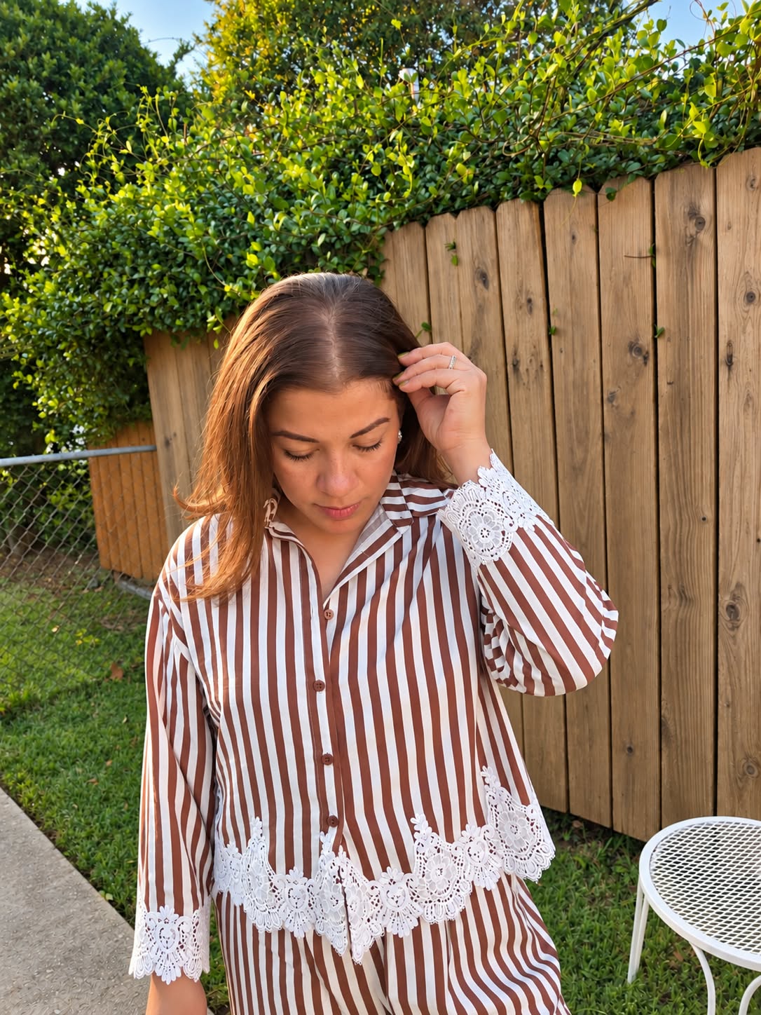 STRIPE CROCHET BLOUSE SET
